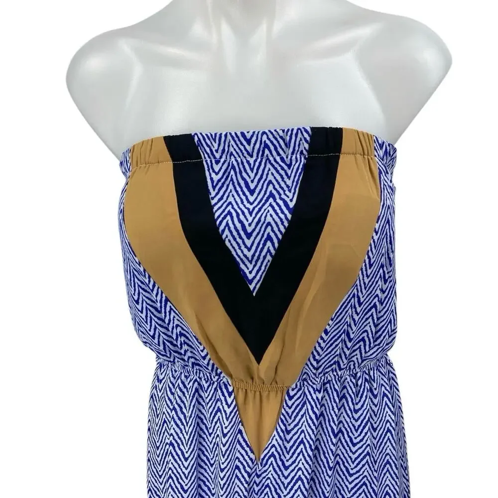 NEW THML Multicolor Chevron Strapless Sleeveless Midi Bandeau Tube Dress Size M